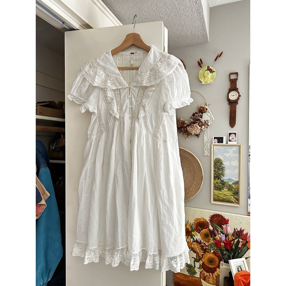 Free People Sunkissed Mini Dress Women's Size Medium 100% Cotton Ivory - Picture 3 of 11